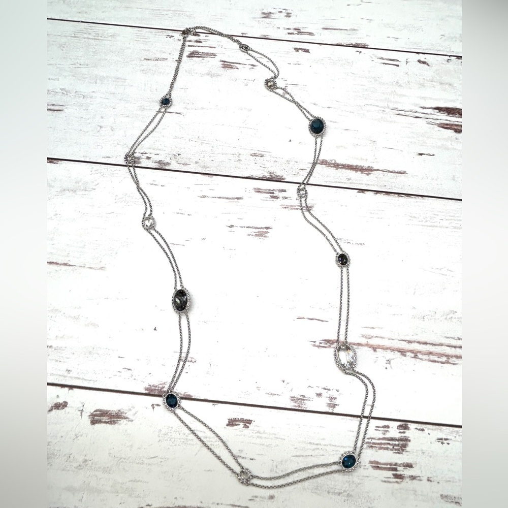 Authentic Swarovski 2 Strand Station Necklace Blu… - image 3
